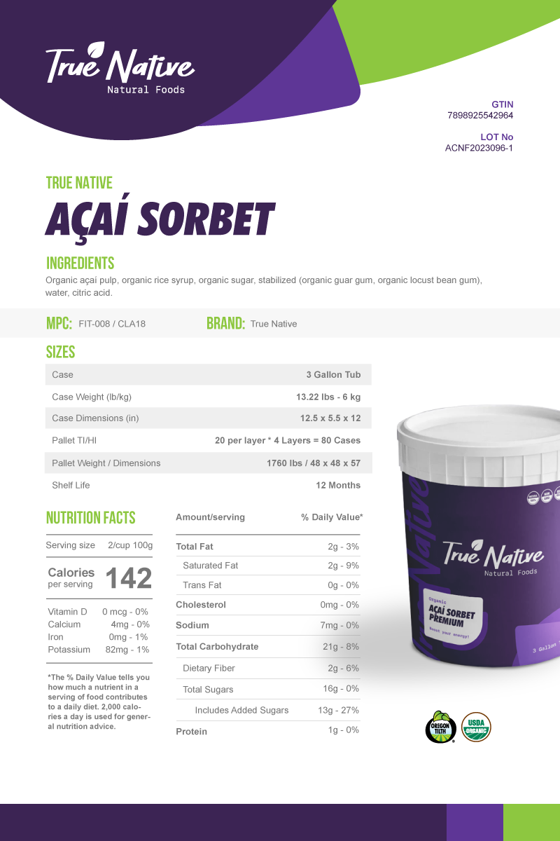 Acai Sorbet Spec Sheet